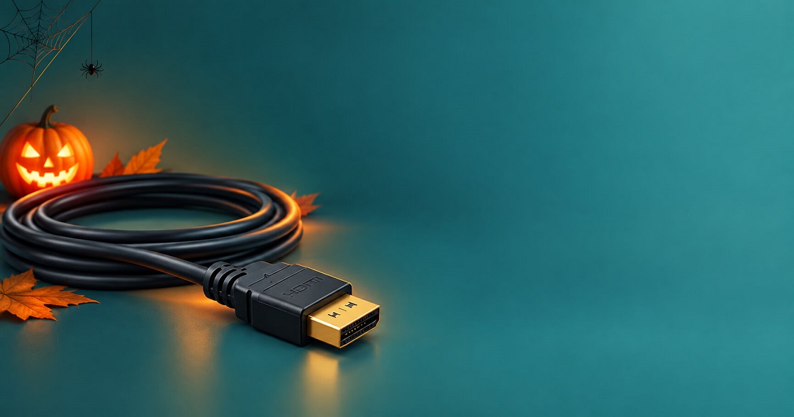 کابل hdmi روی میز با تم هالووینی